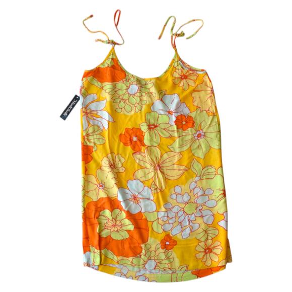 NWT Modcloth Bright Orange Yellow Retro Floral Summer Dress Size Small - Picture 5 of 5